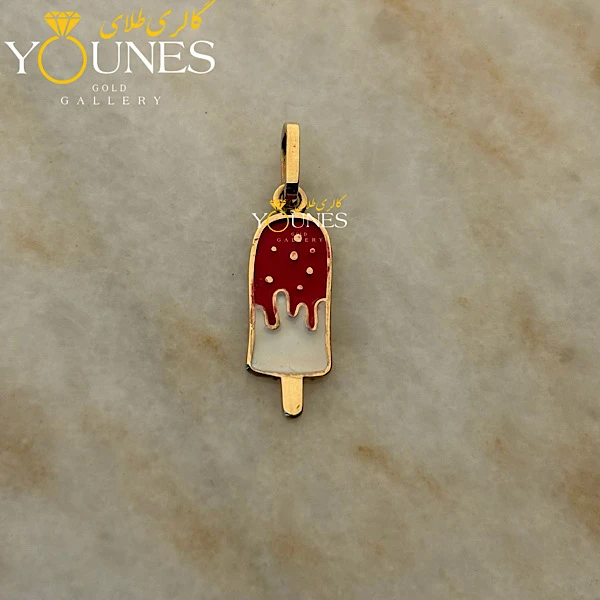 آویز طلا میناکاری بستنی قرمز